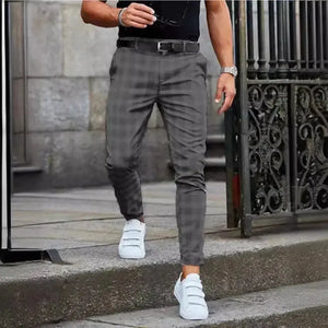 Suit Pant Men Long Pants Plaid Mid Waist Simple Slim Fit Zipper Splice Casual Regular Autumn Winter 2024 Straight Trousers Good Vibrations