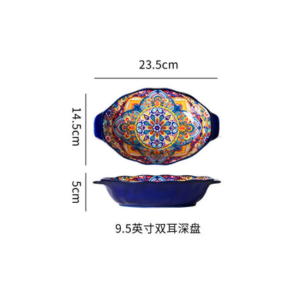 Ceramic Tableware Set Rice Bowl Serving Plate Creative Cutlery Soup Plate Noodle Handle Bowl Sauce Dish Steak Salad Fruit Plate Good Vibrations
