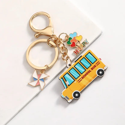 Teachers Day Gift Keychain Graduation Decorations 2025 Bus Book Wood Pendant Bag Charms Tassel Key Chains for Best Friends Gifts Good Vibrations