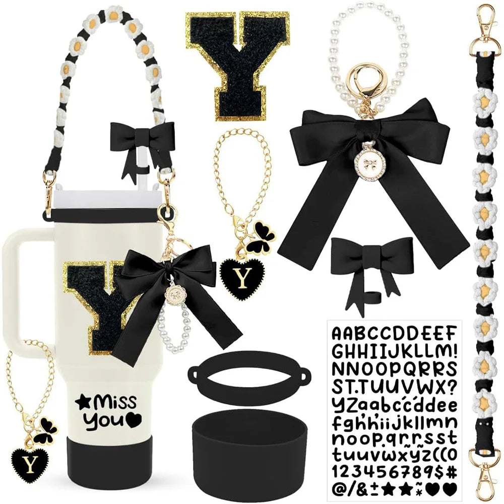 8Pcs Cup Accessories Including Straw Topper,Silicone Prorective Boot,Cup Charm,Stickers and Handle Strap for 40oz Tumbler Cup Good Vibrations