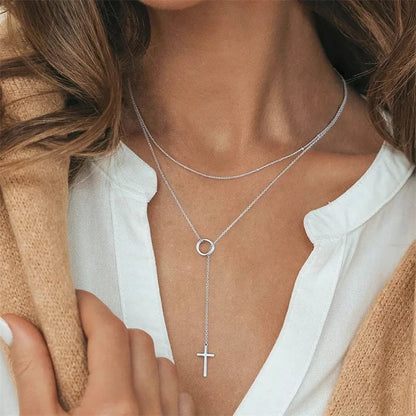 Simple Elegant Cross Bow Necklace for Women Attractive Motifs Golden Alloy Layered Necklace Party Jewellery Accessories Good Vibrations