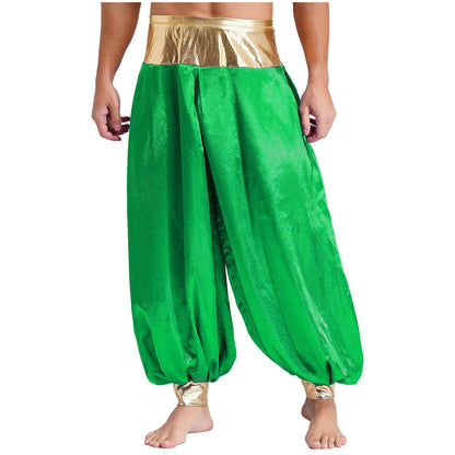 Halloween Men Arabian Indian Prince Cosplay Costume Stain Shiny Harem Trousers Arab Costume Carnival Dress Up Lantern Long Pants Good Vibrations
