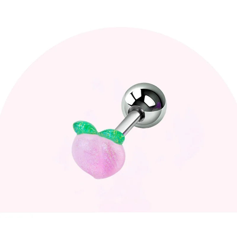5Pcs Fruit Tongue Stud Piercing Jewelry 316L Stainless Steel Candy Color Sweet Tongue Ring Tongue Decoration Wholesale Good Vibrations