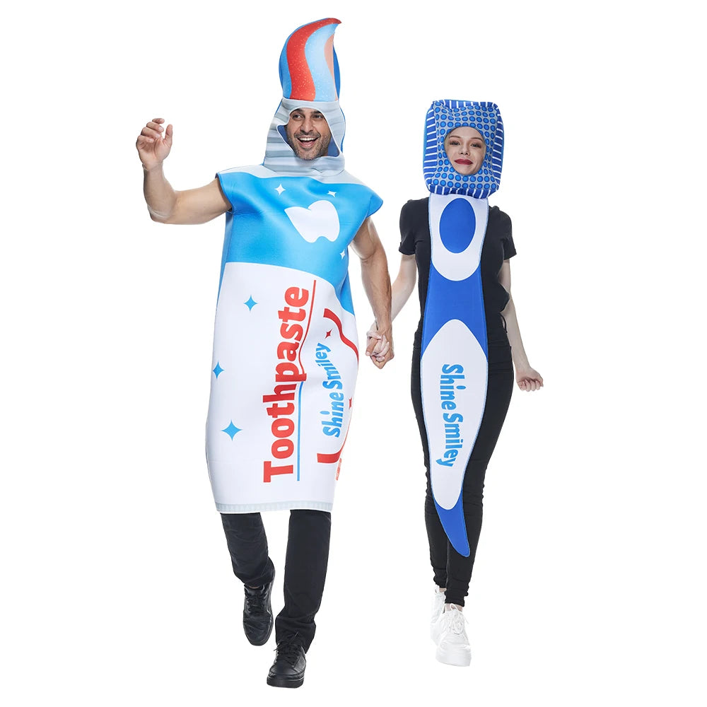 Toothbrush and Toothpaste Costume Couple Costume Halloween for Men Women Funny Outfit Carnival Easter Purim Fancy Dress Good Vibrations