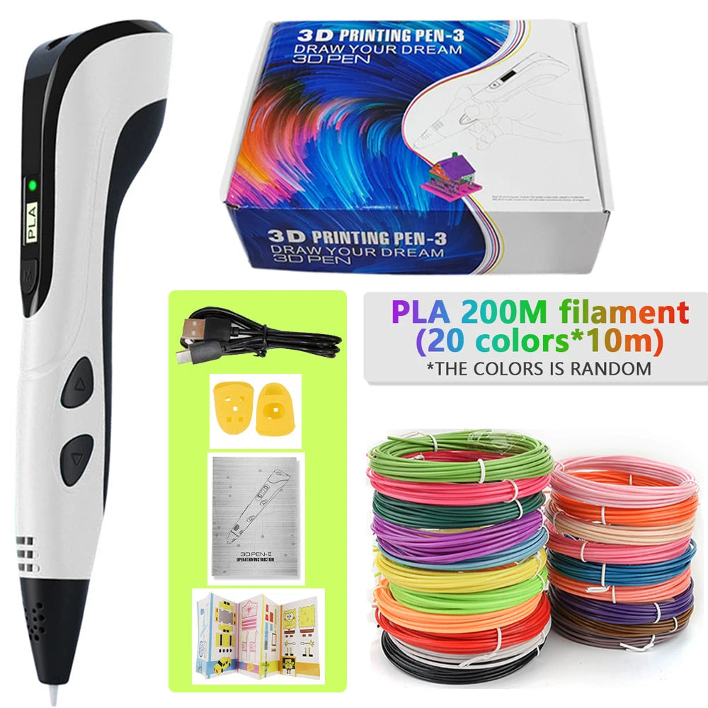3d Pen for kids Creatived Toy DIY 3D Printing Pen Type-C Rechargeable 3D Pens Set with 200M PLA Filament for Children Gift Good Vibrations