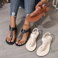 Thong Sandals for Women 2025 Summer Simple Fashionable Flats Elastic Band Outdoor Beach Shoes Casual Ladies Rome Sandals Good Vibrations