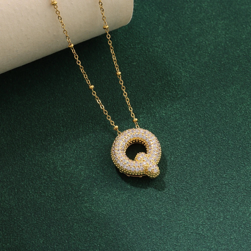 New Luxury Zircon Crystal 26 English Letters Stainless Steel Necklaces For Women Trendy Female Choker Chain Jewelry Wholesale Good Vibrations