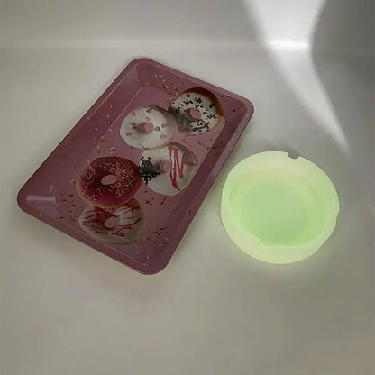 Herb Tinplate Plate with Rolling Tray 180X125MM Silicone Soft Round Ashtray Ash Tray Cigarette Holder Smoking Accessories GOOD Vibrations Adult Super Store