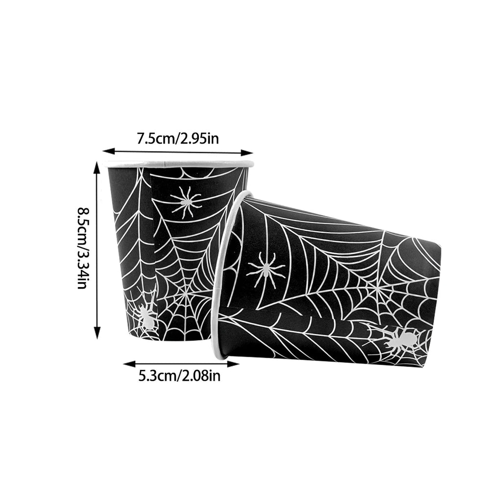 Halloween Party Spider Web Disposable Tableware Black Paper Plates Cups Napkins Halloween Party Home Decorations Supplies Good Vibrations