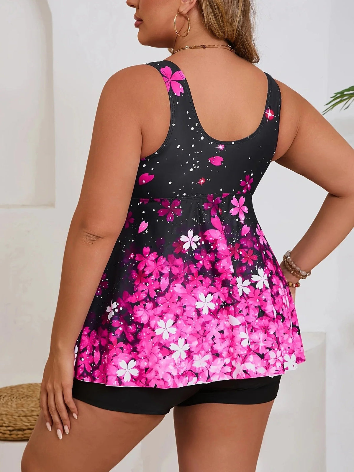 Two Piece Plus Size Tankini Women's Swimsuit 2025 Swimwear Printed Swim Top And Shorts Beach Bathing Suit Good Vibrations