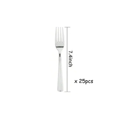 Reusable Silver Plastic Cutlery Set, Including Plates, Knives, Forks, and Spoons, Manually Washable Good Vibrations