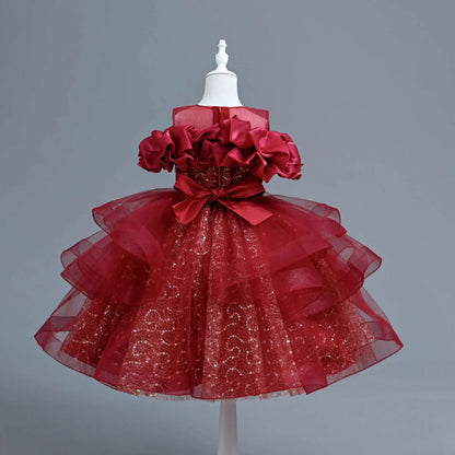 New Girl's Wedding Evening Dress Petal Sequin Mesh Sleeveless Dress Birthday Party School Graduation Party Dress Good Vibrations