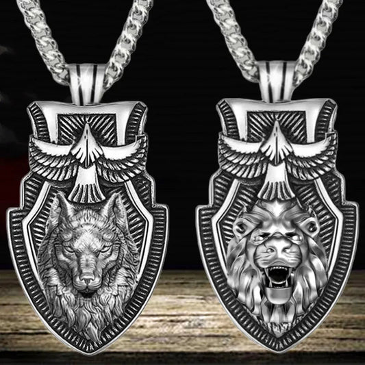 Fashion Men's Wolfhead Necklace Stainless Steel Triangle Pendant Hip Hop Necklaces for Men Punk Animal Jewelry Anniversary Gift Good Vibrations
