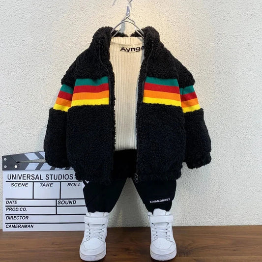 Children's Jacket Autumn and Winter Warm Coat 2023 New Boys and Girls' Plush Thickened Cardigan Jacket Good Vibrations