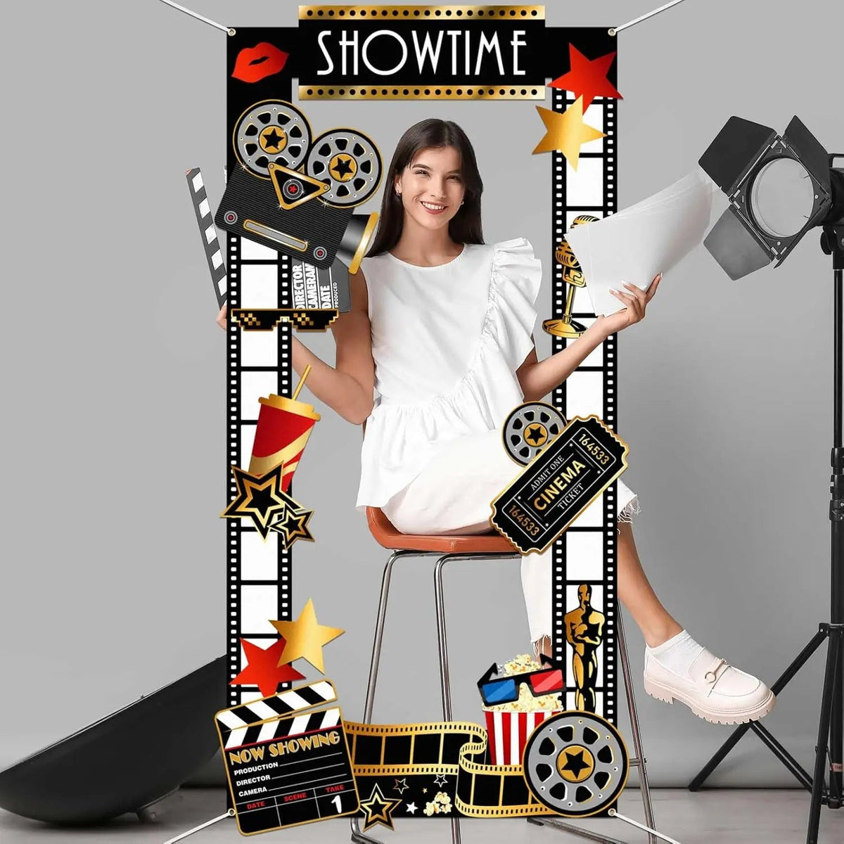 Movie Night Party Decorations Movies Theme Photo Booth Props Show Time Banner Movie Night Party Backdrop Film Party Supplies for Good Vibrations