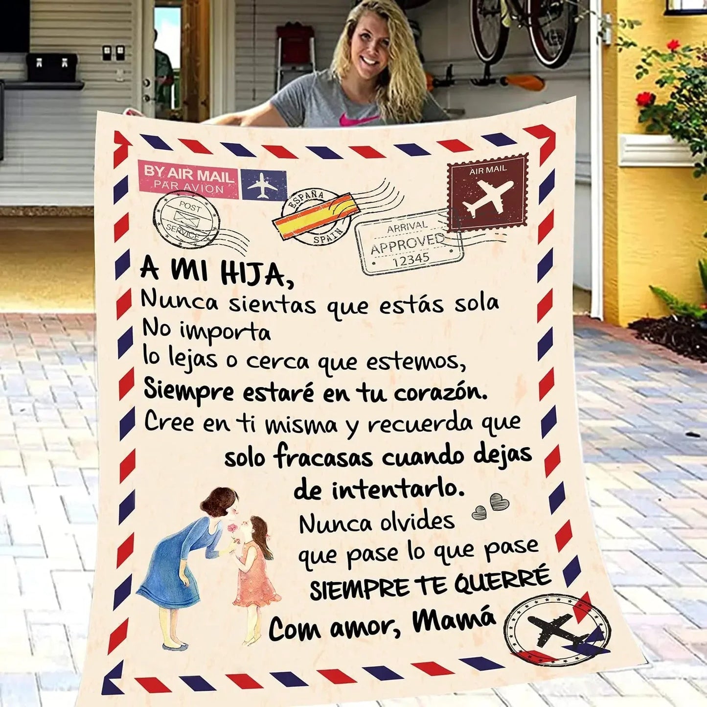 Flannel Blanket-A Mi Hija Letter To My Daughter Express Love Spanish Version Sofa Throw Blanket Thanksgiving Birthday's Day Gift Good Vibrations