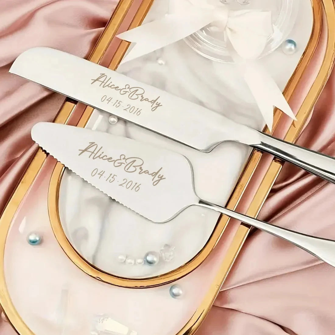 2pc custom engraved stainless steel cake knife set gift box, suitable for weddings, birthdays, all kinds of parties Good Vibrations