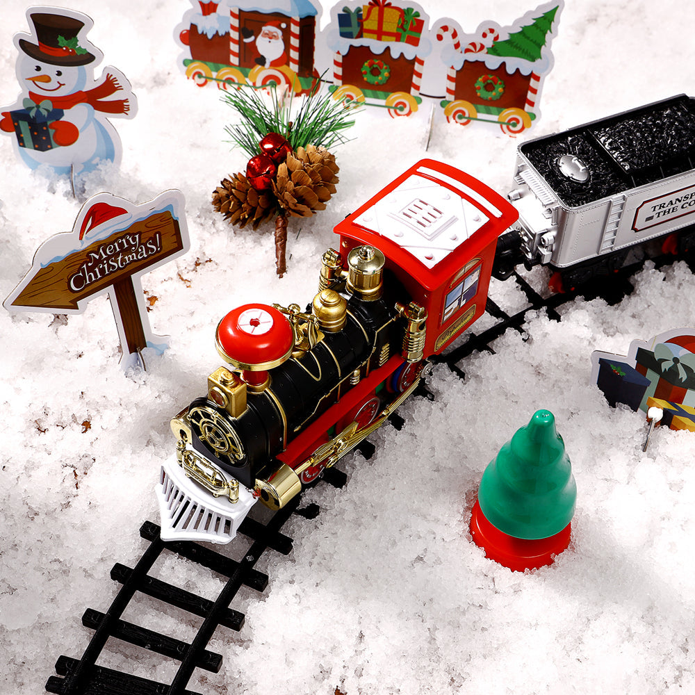Christmas Tree Train Set - Electric Locomotive with Lights & Sounds for Toddlers, Complete Track & Carriages Holiday Decor Good Vibrations