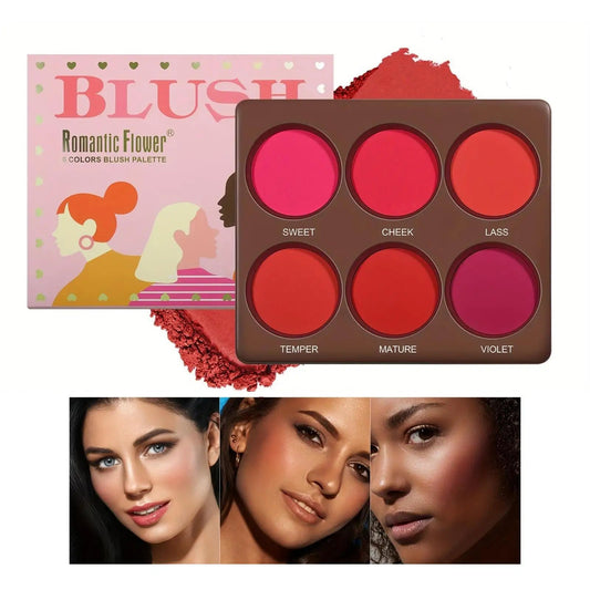 6 Colors Waterproof Matte Blush Palette Medium Buildable Coverage Long-Lasting Natural Finish Suitable for All Skin Types Good Vibrations