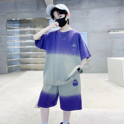 Gradient Sportswear Set 2025 New Children's Clothing Clothes for Cotton Boys Kids Sweatshirt Tracksuit Boy 8 10 Year Old Top Good Vibrations