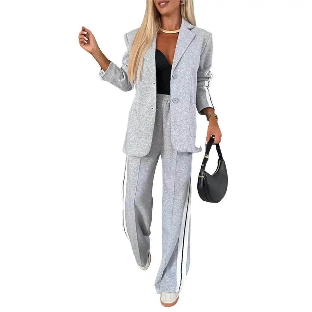 2 Piece Set Women Outfit Winter Fall Fashion V neck Long Sleeve Coat Elegant Straight Leg Pant Set Women Sports Clothing Good Vibrations