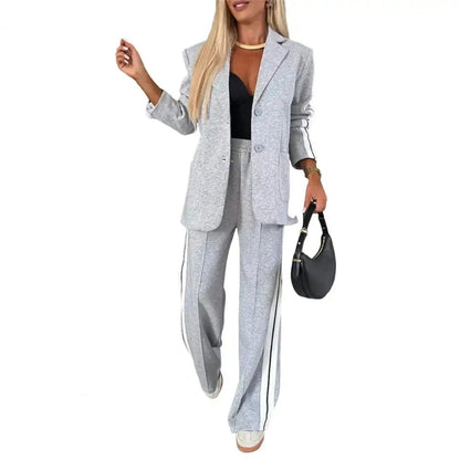 2 Piece Set Women Outfit Winter Fall Fashion V neck Long Sleeve Coat Elegant Straight Leg Pant Set Women Sports Clothing Good Vibrations