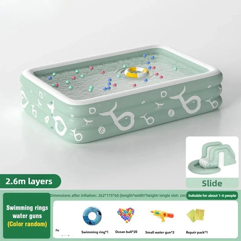 Inflatable Swimming Pool with Water Slide for Backyard Garden Party Foldable Kids Adults Family Pools PVC Swimming Pools Good Vibrations