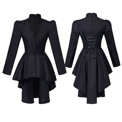 Women Medieval Victorian Costume Tuxedo Tailcoat Gothic Steampunk Trench Irregular Hem Vintage Frock Outfit Coat Party Dress Good Vibrations