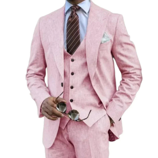 Elegant Man Suit Tailored 3-piece Suit Linen Suit High-quality Wedding Art One Breasted Gun Lapels  Suit for Men Summer Beach Good Vibrations