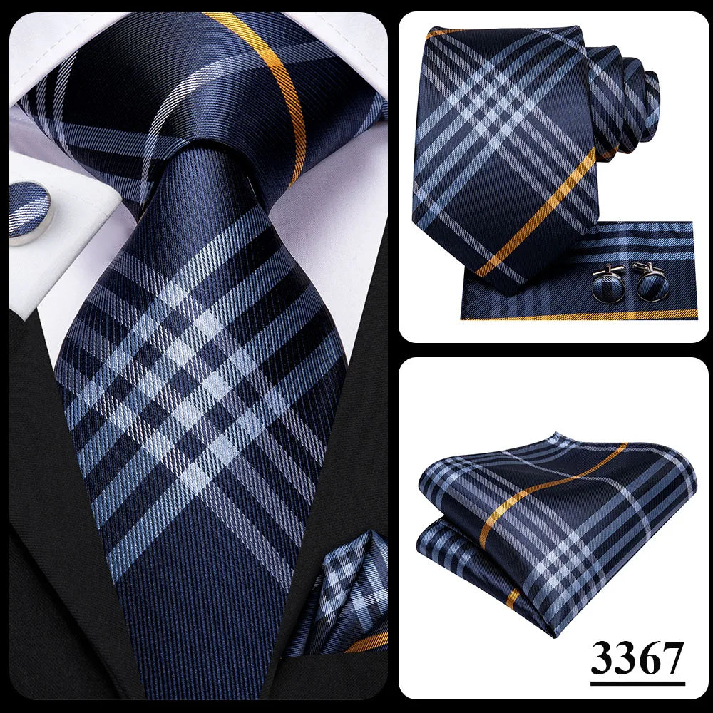 Hi-Tie Navy Blue Solid Paisley Silk Wedding Tie For Men Hanky Cufflink Mens Necktie Set Business Party New Design Dropshipping Good Vibrations