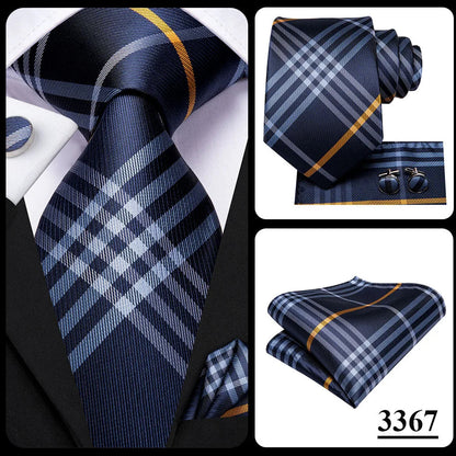 Hi-Tie Navy Blue Solid Paisley Silk Wedding Tie For Men Hanky Cufflink Mens Necktie Set Business Party New Design Dropshipping Good Vibrations
