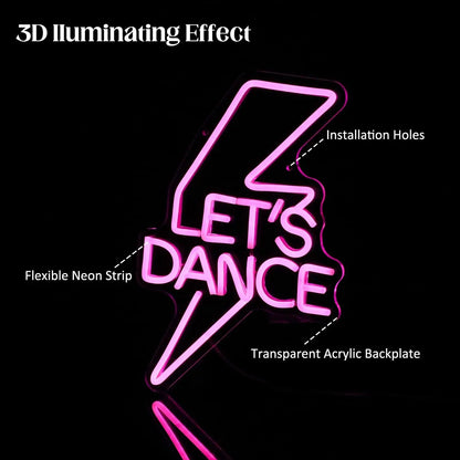 Let's Dance Neon Sign Pink Led Light Sign Light Up Signs Letter Neon Signs for Bedroom Bar Wedding Birthday Dancing Party Decor Good Vibrations