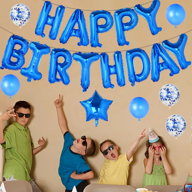 Happy Birthday Decoration Balloons Pink Blue Letter Foil Ballons Set Children Adult Birthday Party Anniversary Decor Supplies Good Vibrations