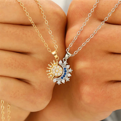 New Stainless Steel Magnetic Sun Moon Couple Necklace Fashion Chain for Men and Women Good Friend Gifts Trend Jewelry Good Vibrations