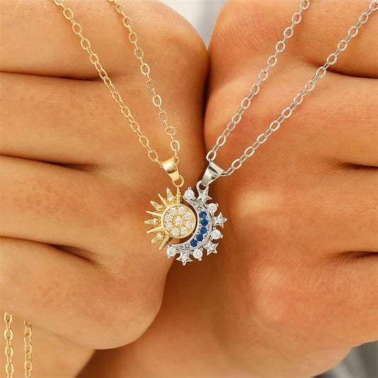 New Stainless Steel Magnetic Sun Moon Couple Necklace Fashion Chain for Men and Women Good Friend Gifts Trend Jewelry Good Vibrations