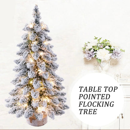 Christmas Tree Tabletop Figurine Snow Flocked Christmas Tree with LED Lights for Family Friend Neighbor Gift Good Vibrations