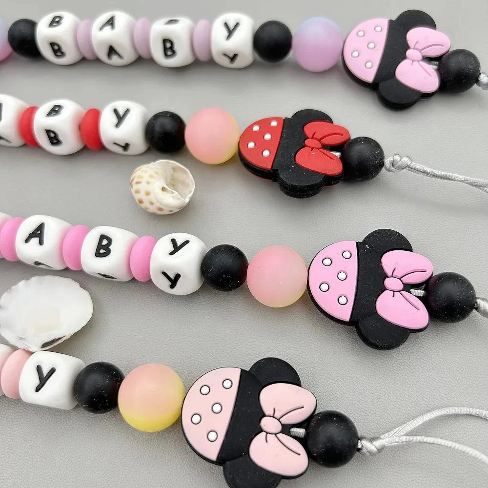 Customized Letters Name Baby Cartoon Silicone Luminous Beads Pendant Pacifier Clips Chains Holder Teether Baby Kawaii Toy Gifts Good Vibrations