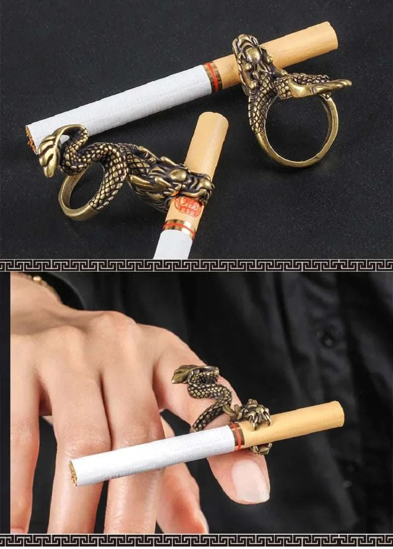 Retro Dragon Cigarette Holder Ring Rack Finger Clip Bronze Opening Adjustable Ring Cigarette Holder Cigarette Clip Smoking Gift Good Vibrations Adult Super Store