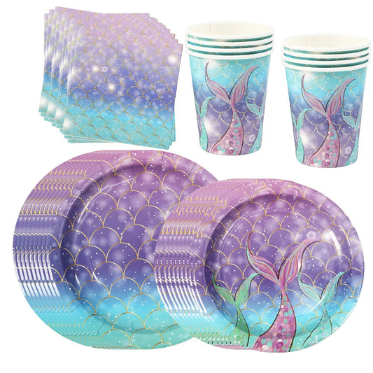Mermaid Birthday Decorations Girl Disposable Paper Plates Cups Napkins Plastic Straws Baby Shower Wedding Party Supplies Good Vibrations