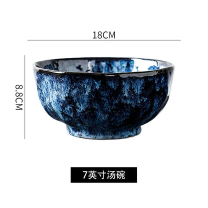 Creative Kiln-Change Bowl and Plate Tableware Home Retro Ceramic Tableware Hotel Dish Plate Rice Bowl Set Home Fish Plate Good Vibrations
