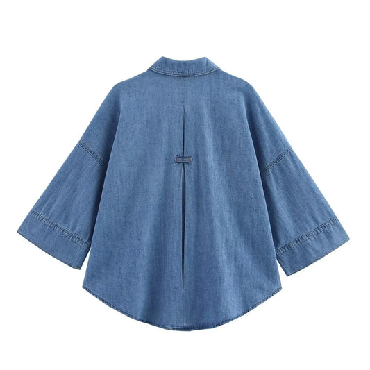 Denim Pants Outfit For Women 2 Pieces Spring Autumn Fashion Wide Sleeved Casual Shirt Women Suit Casual Two Piece Set Women Good Vibrations