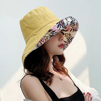 Women Bucket Hat, Elegant Flower Print Wide Brim Sun Visor Hat Lightweight Summer Panama Cap Good Vibrations
