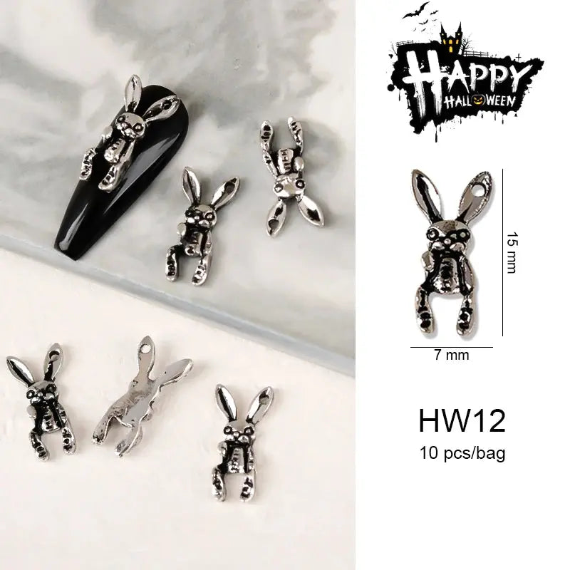 Halloween Alloy Nail Art Charms 3D Ghost Skull Pumpkin Golden Silver Classic Nails Jewelry Ornaments DIY Manicure Accessories Good Vibrations