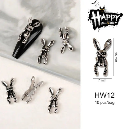 Halloween Alloy Nail Art Charms 3D Ghost Skull Pumpkin Golden Silver Classic Nails Jewelry Ornaments DIY Manicure Accessories Good Vibrations