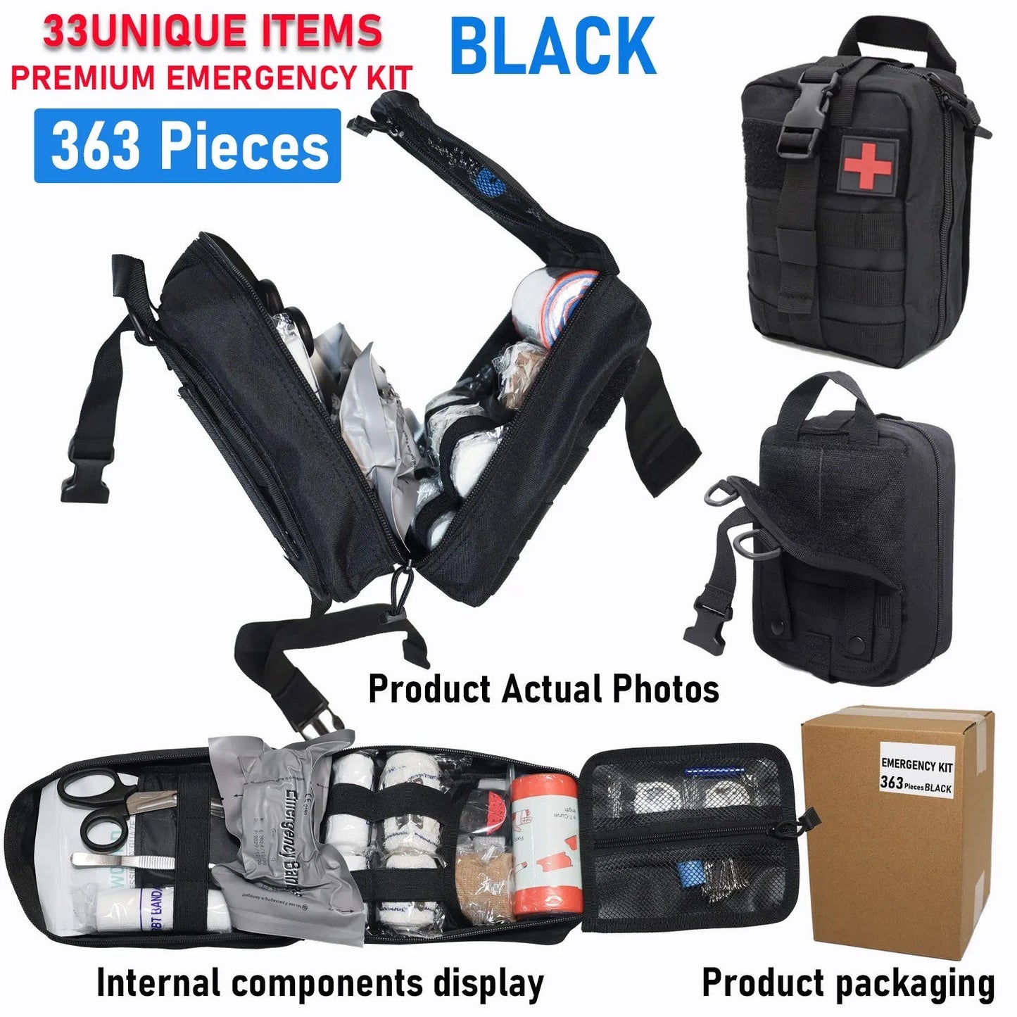 363pcs Survival Kits Camping Equipment Supplies Emergency, Portable Self-defense Gift For Camping, Outdoor First Aid Kit Mini Good Vibrations