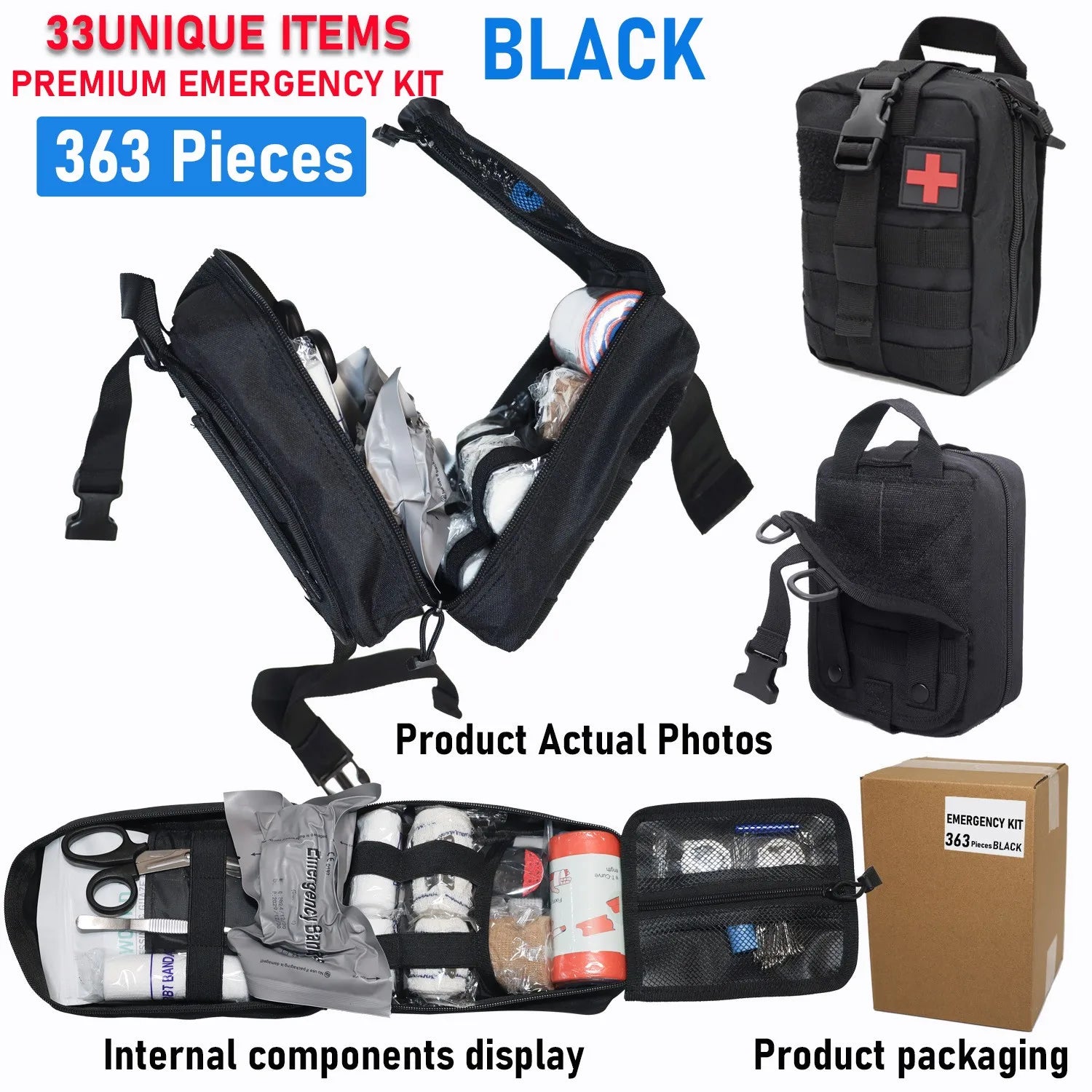 363pcs Survival Kits Camping Equipment Supplies Emergency, Portable Self-defense Gift For Camping, Outdoor First Aid Kit Mini Good Vibrations