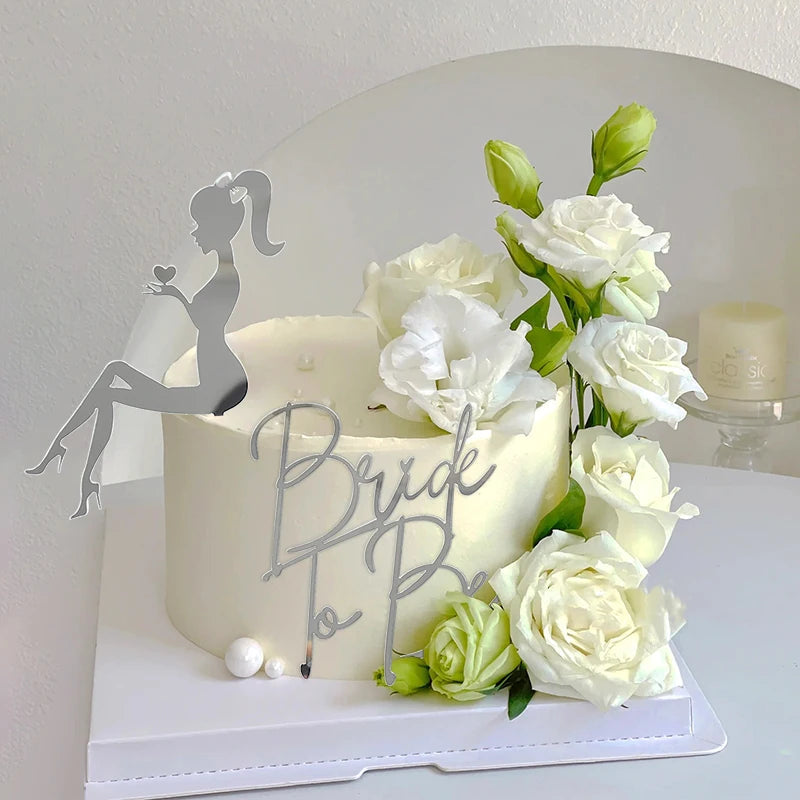 2Pcs/Set Bride To Be Cake Toppers Acrylic Wedding Cake Toppers Bridal Shower Bachelorette Hen Night Party Cake Decor Baking Tool Good Vibrations