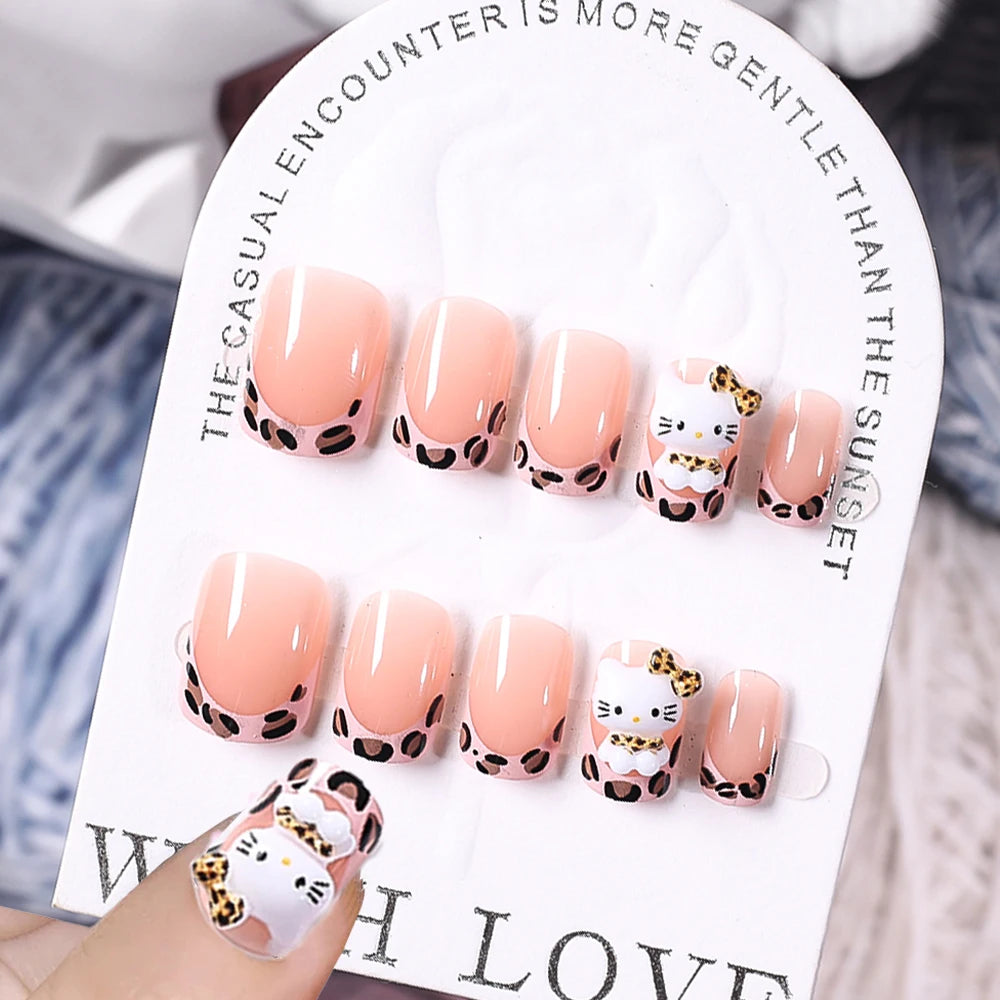 Sanrio Kawaii Pink My Melody Fake Nails 24Pc 3D kuromi Anime Cute Nail Patches False Nail Tips Cartoon Y2K Fashion Press on Nail Good Vibrations