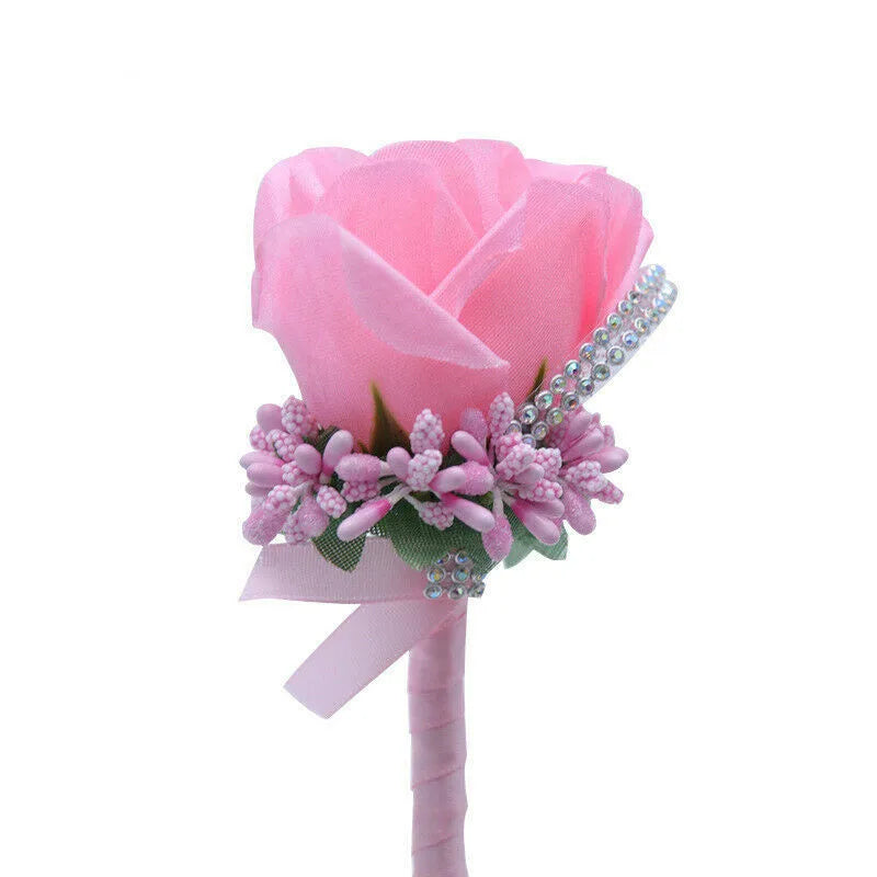 YO CHO Wedding Bouquet Artificial Rose Flowers Blue Brooch Corsages Glitter Rhinestone Ribbon Lace Classic Prom Boutonniere Pins Good Vibrations