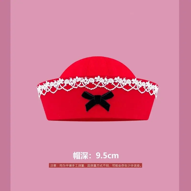 Y2K Striped Bow Flower Rhinestone Sailor JK Beret Navy Hats for Women Summer Niche Flipped Nurse Cosplay Beret Cap Sombreros Good Vibrations